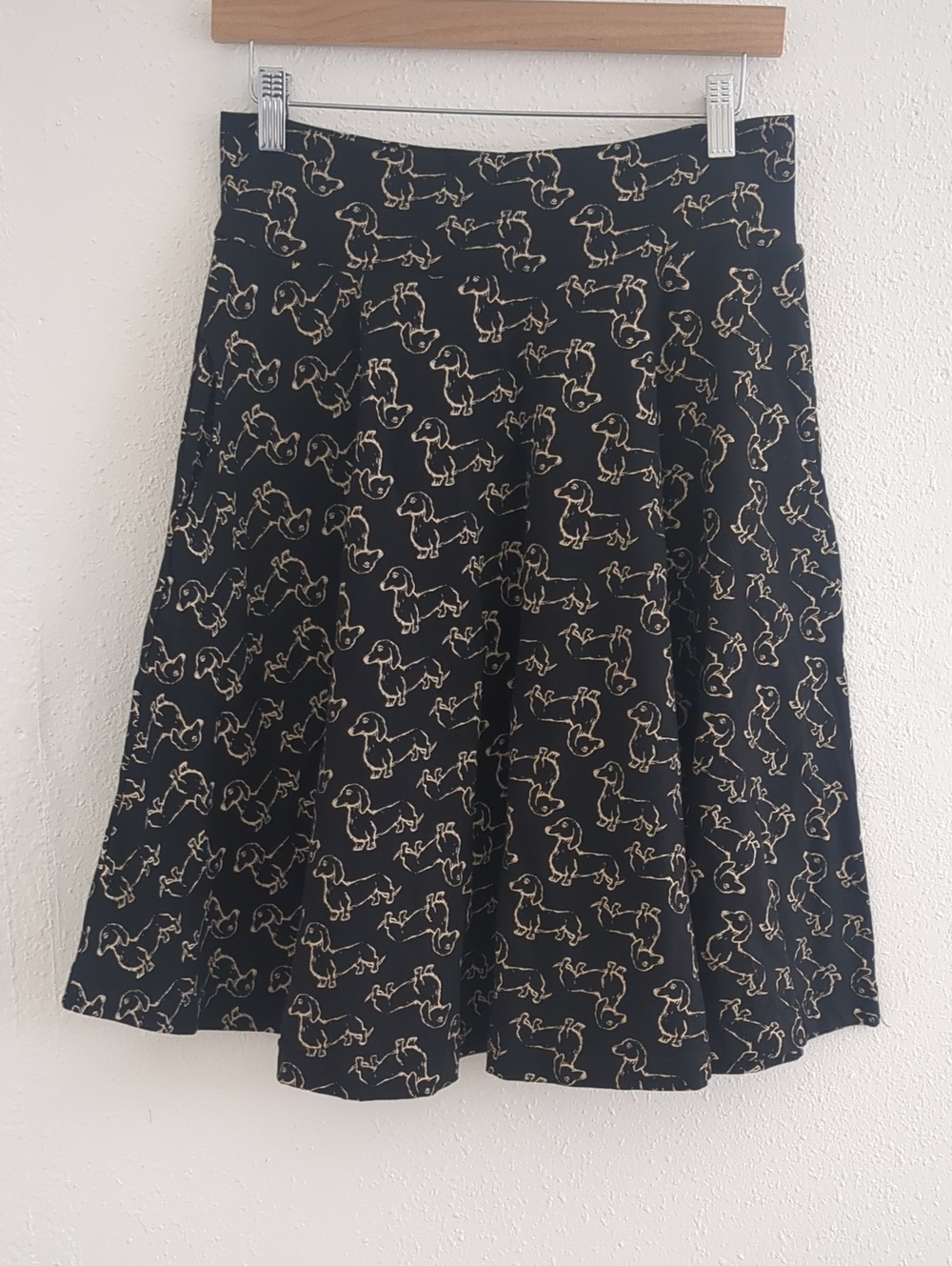 Effie's Heart Carnaby Skirt Black A-Line Skirt with Cream Dachshund Print